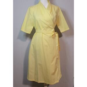 FRNCH cotton short sleeve wrap dress size M yellow, pockets, retro, classic